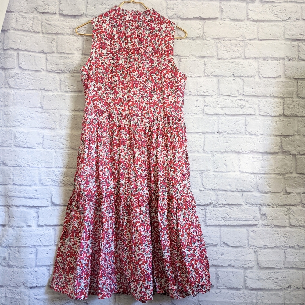 J. Crew Liberty Cotton Poplin Tiered Popover Dress XS Wiltshire Floral Print Red - Picture 4 of 6